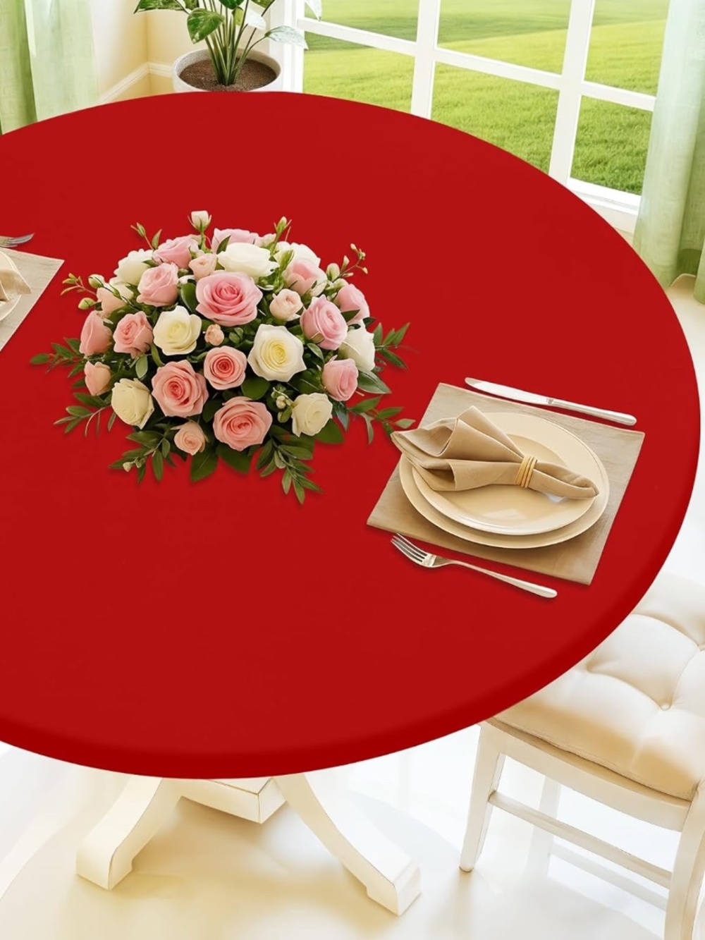 Set of 5 Red Round Spandex Tablecloth for 45"-56" Tables